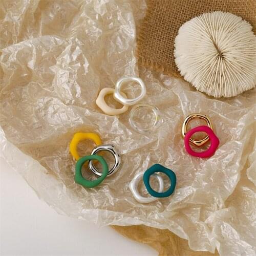 LJLGLY 17MM Irregular Acrylic Finger-ring Aesthetic Jewelry 2021 New Hot Korea Polygon Colorful Resin Fashion Rings For Womens