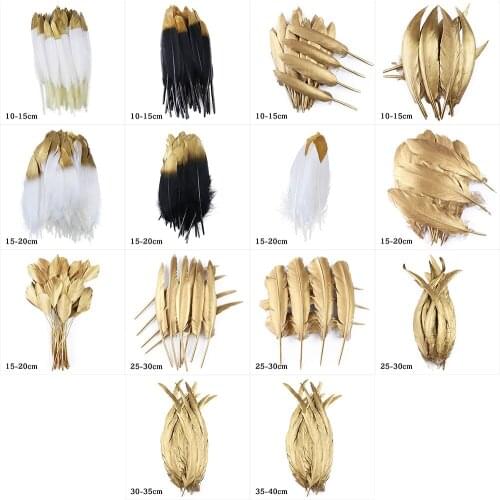 10-35cm Golden Sliver Feathers for Crafts Jewelry Making Accessories Goose Rooster Tail Plumes Wedding Home Decoration Wholesale