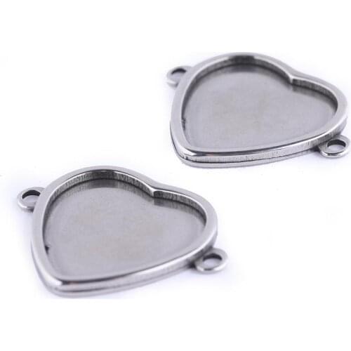10pcs Stainless Steel 20mm Dia Heart Cabochon Connector Base Setting Trays Diy Blank Bracelet Necklace Bezels For Jewelry Making