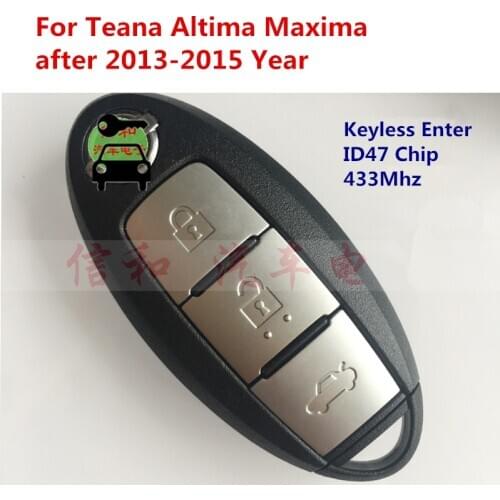 3 Buttons Car Keyless Smart Remote Key 433Mhz with ID47 Chip for Nissan Altima Maxima Teana 2012-2015 Year Remote Key