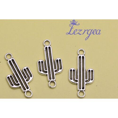 40pcs/lot--26x13mm, Cactus chams,Antique silver plated Cactus connector charms,DIY supplies,Jewelry accessories