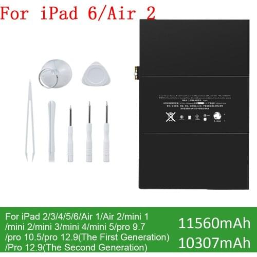 Tablet Battery For iPad 5 Air For iPad 2 3 4 Mini 1 2 3 4 5 Pro 9.7 12.9 High Capacity Replacement Batteria For iPad 6/Air 2