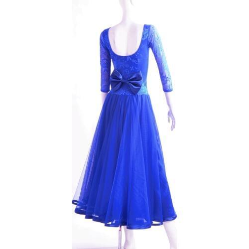 Ballroom dance modern dance scope collar lace half sleeve gauze dress bowtie back dress W14088D