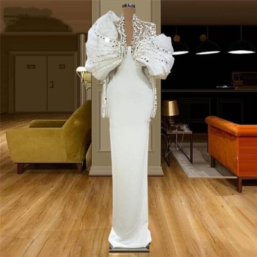 Beading White Prom Dress 2020 vestidos Middle East Evening Dresses Floor Length Celebrity Party Gown Wedding Party Dress