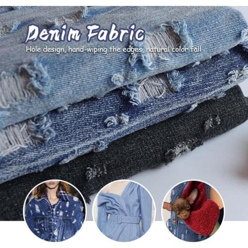 50X150cm Blue Jeans Fabric With Broken Holes For Sewing Pants Jackets Blazer Fashion Denim Fabric DIY Textiles Garment Material
