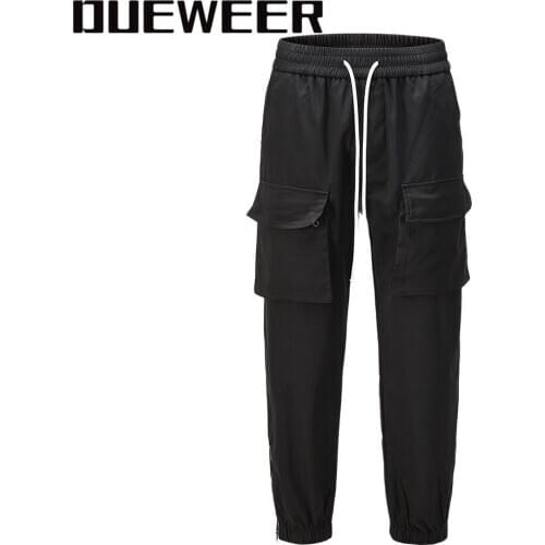 Dueweer Hip Hop Tactical Cargo Jogger Pants Vintage Streetwear Multiple Pockets Men Sweatpants Ankle Zippers Trousers