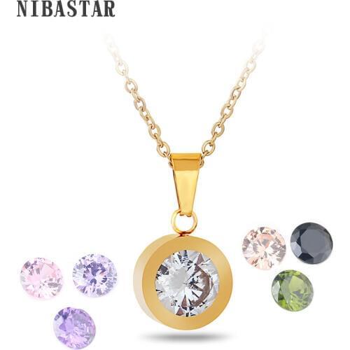 Famous Brand Gold -Color Stainless Steel Chain DIY Different Colors Crystal Pendant Fashion Necklace For Women Gift