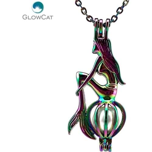 C242 COLORS Mermaid Pearl Cage Stainless Steel Chain Aroma Essential Oil Diffuser Locket Necklace