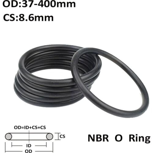 CS 8.6mm OD 37~400mm Black NBR O Ring Seal Gasket Nitrile Butadiene Rubber Spacer Oil Resistance Washer Round Shape