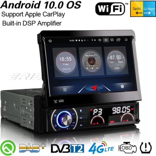 Erisin Android 10.0 Universal 1Din Car Stereo CarPlay DSP GPS WiFi+4G Bluetooth TPMS DAB+ OBD2 DVR USB SD CD DVD Navigation 2790