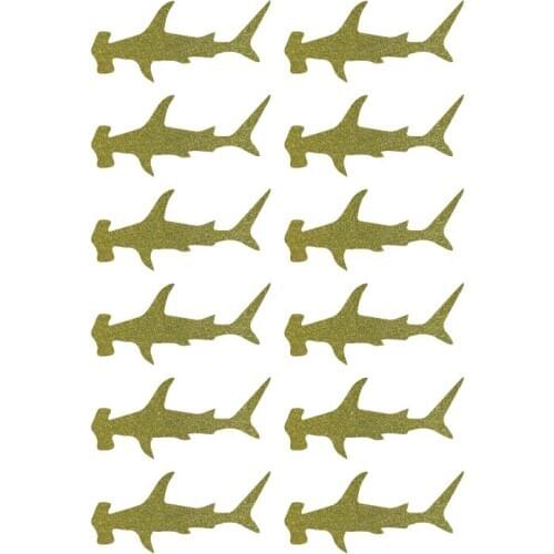 3.8x1.7cm Hammerhead shark gold glitter sticker label