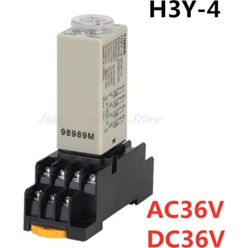 H3Y-4 Power-on Delay Rotary Knob 1S/5S/10S/30S/60S/3M/5M/10M/30M Timer Time Relay AC/DC 36V 14 Pin with Base PYF14A