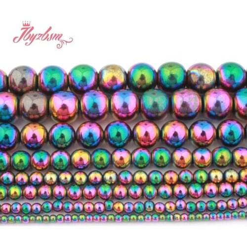 Natural Hematite Multicolor Round Smooth Spacer Stone Beads For DIY Necklace Bracelet Jewelry Making Strand 15" 2/3/4/6/8/10mm