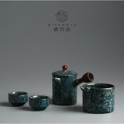 Chinese quick guest cup one pot teapot two glazes portable travel kungfu Japanese teaware coarse pottery handle filter tea set
