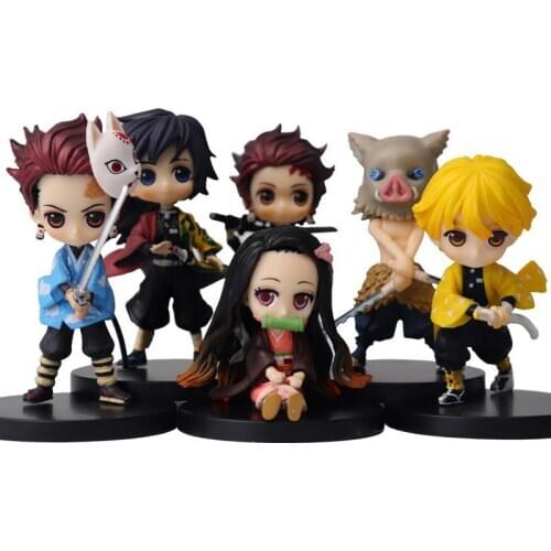 3pcs/set Blade Demon Slayer Nezuko Tanjirou Zenitsu Giyuu Inosuke Q Ver. Action Figure Anime Kimetsu No Yaiba Figurine Toy