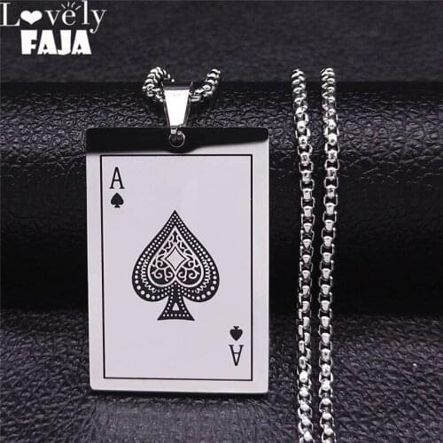 Punk Playing Card A Crystal Stainless Steel Choker Necklace Silver Color Necklaces Jewelry acero inoxidable joyeria XH237S03