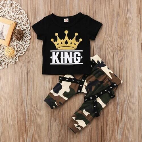 2PCS Fashion Coll Boy Set Newborn Kids Baby Boys Tops T-shirt Camo Pants Casual Outfits Set Clothes 0-5Years