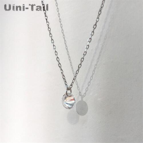 Uini-Tail hot new 925 sterling silver geometric shiny artificial crystal necklace simple fashion sweet wild Korean jewelry GN863
