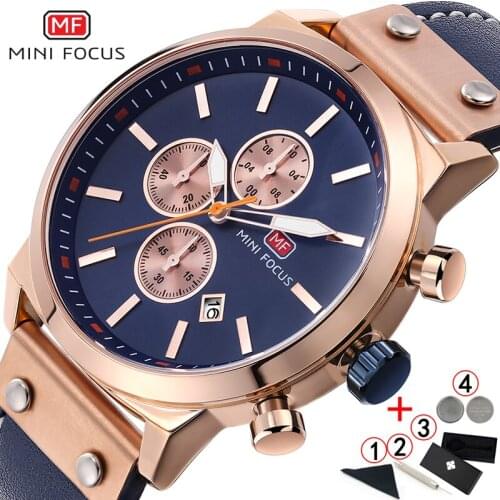 MINI FOCUS Watch Men 2019 Top Brand Luxury Chronograph Watches Men Leather Rose Gold Wristwatches Mens relogio masculino 2019