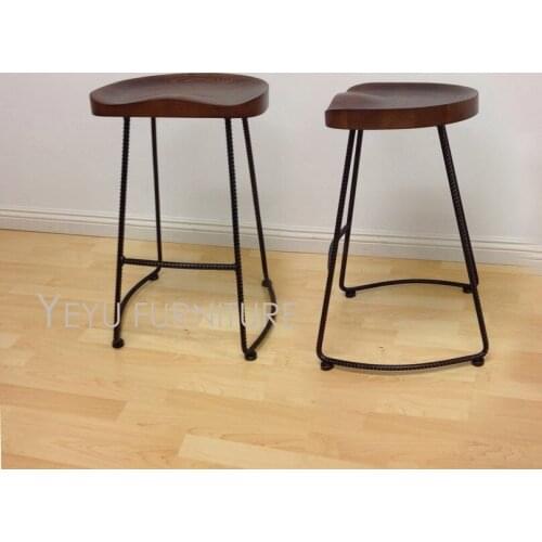 Minimalist Modern Design Solid Wood and Metal Leg Fashion Popular Bar Stool Modern Home Commercial Kitchen Counter Stool SH66cm