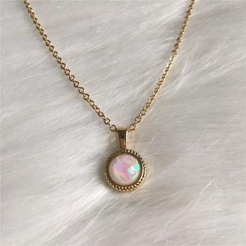 Trendy necklace Gold Color Plating Small Pink Stone Pendant Necklace For Women Girl