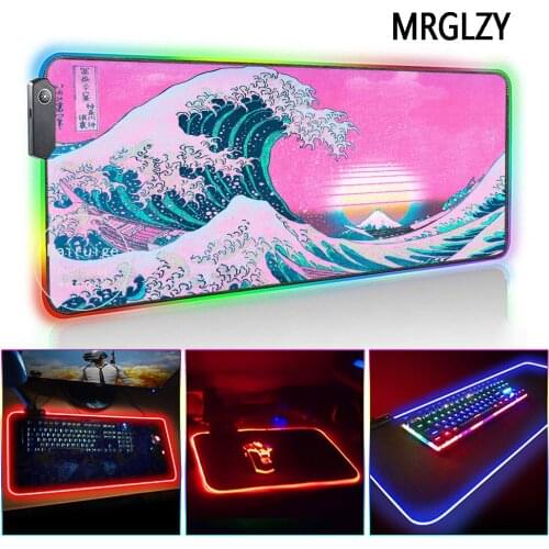 MRGLZY Drop Shipping Multi-size Mount Fuji Mouse Pad LED Light RGB Gamer Pink XXL DeskMat Gaming Accessories for Laptop Keyboard