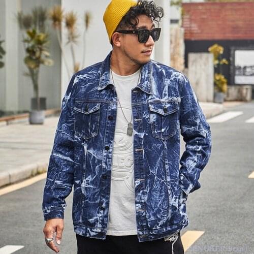 Mens denim jacket plus size plus extra large size jacket couple spring autumn tops youth loose gown stretch tide fat 140kg