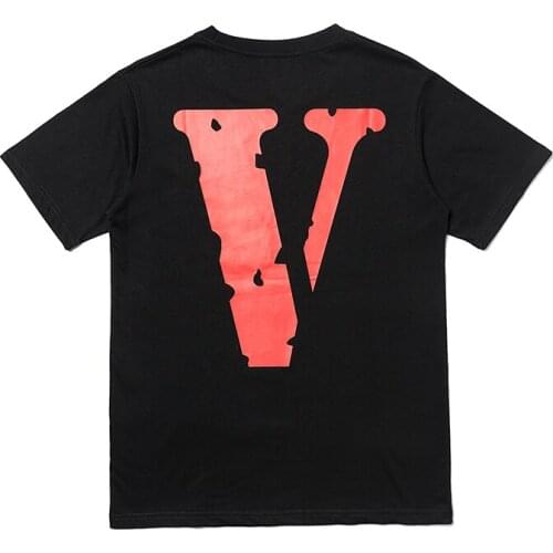 Classic Vlone Short-sleeved Female Couple Loose Street Hip-hop Big V Trend T-shirt Mens Cotton Round Neck 010