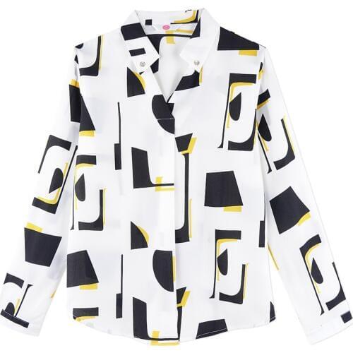 Neatie kiddie Office Ladies Chiffon Long Sleeve Blouse for Women Turn-down Collar Fashion Print Spring Shirt Female Tops
