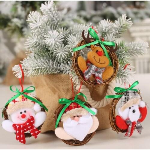 2019 New Christmas Decoration for Home Rattan Ring Wreath Pendant Holiday Party Supplies Christmas Tree Garland Hanging Ornament