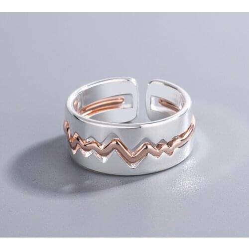 New Fashion Popular Electrocardiogram Creative Simple Jewelry Heartbeat Lightning Wave Open Rings Women Party Gift Free Shipping