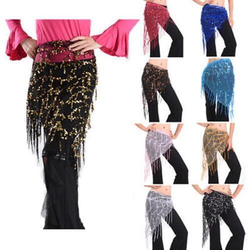 New Fashion Sexy Women Hip Scarf Wrap Skirt Belt Belly Dance Costume Triangle Sequins Tassel