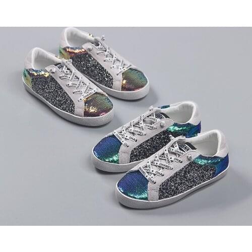 New Style Childrens Single Shoes Breathable Leather Sequined Sneakers for Boys and Girls Casual Shoes Bling Party Shoes XZ093