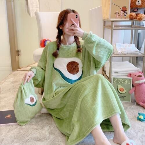 Women Sexy Pajamas Flannel Plus Velvet Thick Home Clothes Baratos Warm Sleepwear Nightgown Set Coral Fleece Robe Dress Robe Sets