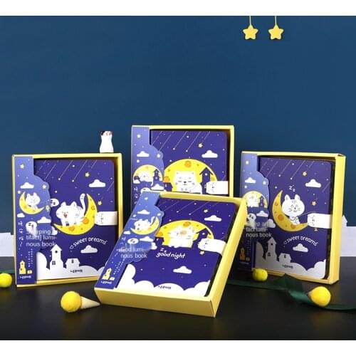Glow-in-the-dark notebook gift box Lianhua stationery lovely glowing notebook ledger magnetic button illustration ledger gift