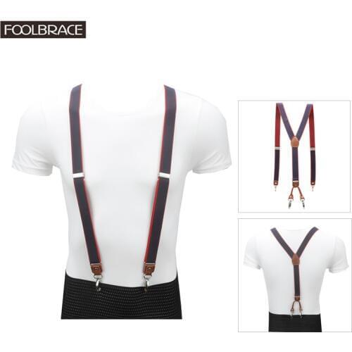 4 Hooks Buckle Brown Leather Mens Suspenders 1" Width Womens Pants Adjustable Suspenders