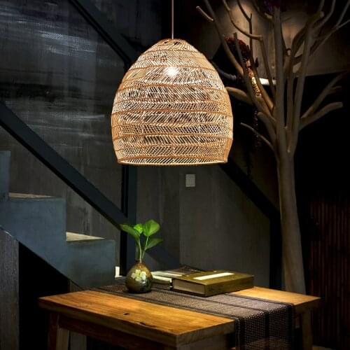 Modern Hand-woven Bamboo LED Pendant Lamp Vintage Living Room Hanging Pendant Lights for Home Decor Industrial Lighting Fixtures