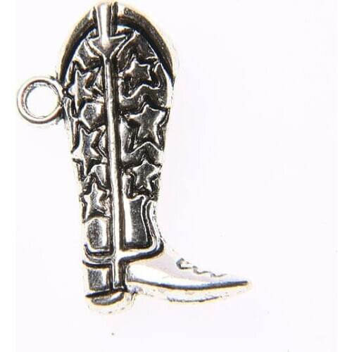 Tibetan silver plated 2sided carved star boot charm pendants 6pcs EF3559