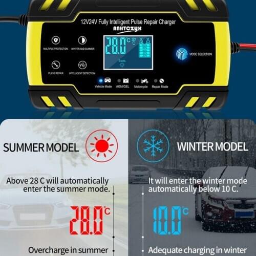 Smart Car Battery Charger Touching LCD Portable Safety Motorcycle Truck Battery Repair C66