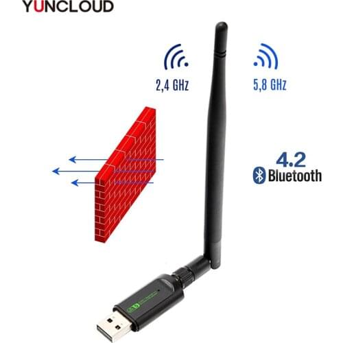 USB WIFI Bluetooth Adapter Wireless Network Card Dongle Ethernet 2.4G & 5.8G Dual Band Free Driver for Windows OS