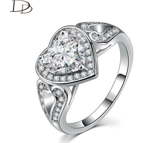 Vintage Rhinestone Jewelry Heart Stone Rings For Women Wedding Ring White silvery Engagement Crystal Anillos Dd193