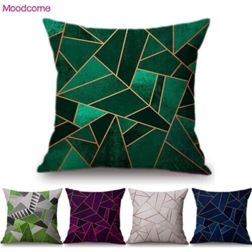 Vintage European Emerald Copper Geometric Sofa Throw Pillows Black Pink Blue Marble Stone Geometry Home Decorative Cushion Cover