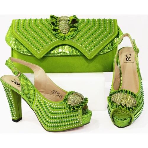 In Green Color Italian design Ladies Shoes and Bags 2021 Latest To Match Set Nigerian Shoes and Matching Bag Set for Party