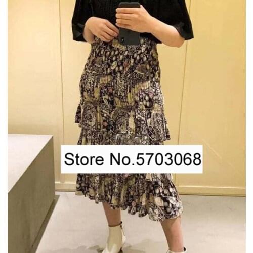 Elfstyle Women Paisley Printed Midi Skirt With Layer Ruffled Detail