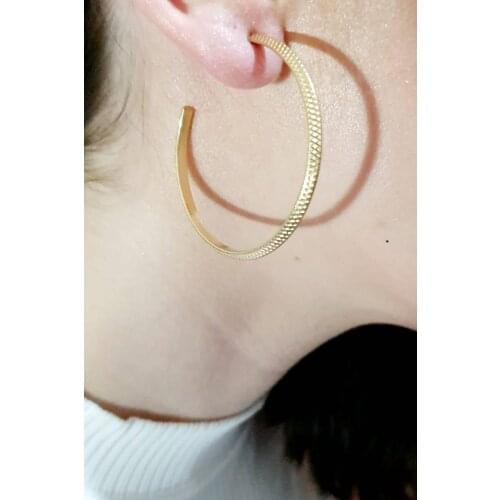 Womens Steel Patterned Hoop Earrings Gold
