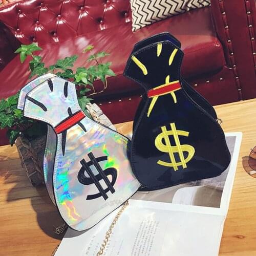 Womens Laser Clutch Bag Cute Dollar Money Pattern Embroidery Clutch Purse Personality Female Messenger Crossbody Bag Z094
