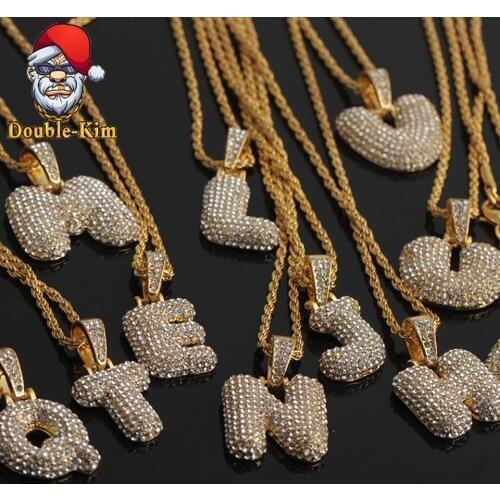 A-Z Letter Zircon Pendant Necklace Hip Hop Rock Street Culture Titanium Stainless Steel Inlaid Zircon Chain Necklace Man Jewelry