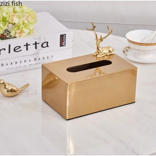 Animal Decorative Tissue Box Golden Paper Towel Case Hotel Home Metal Removable Tissue Boxes Home Decoration Accessories Modern