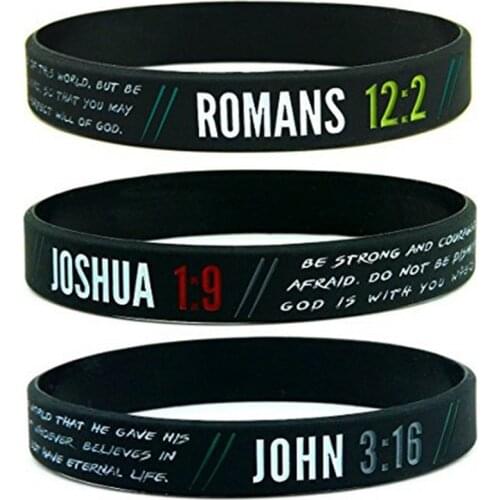 1PCS The Lords Prayer Bible Christian John 316 Romans 122 Joshua 19 silicone rubber bracelet wristband