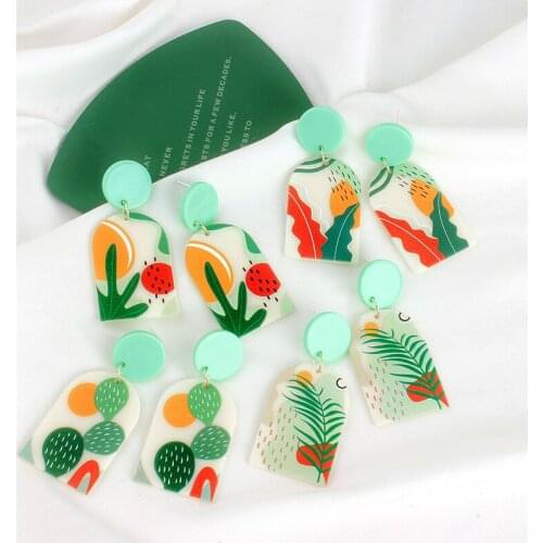 2021 Simple Design Earring New Fashion Handmade Cactus Flower Drop Acrylic Earrings For Girls Women Summer